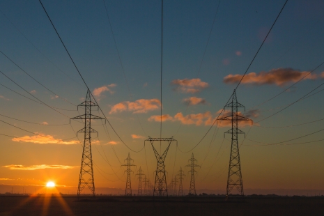 Power pylons at sunset