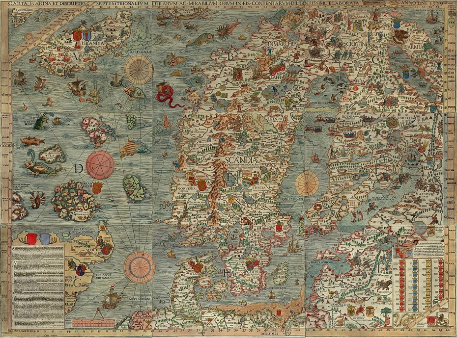 Kartillustrasjon av Skandinavia fra 1539