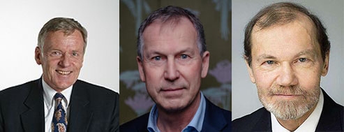 Collage av portretter av Helge Pharo, Olav Njåstad og Øyvind Østerud