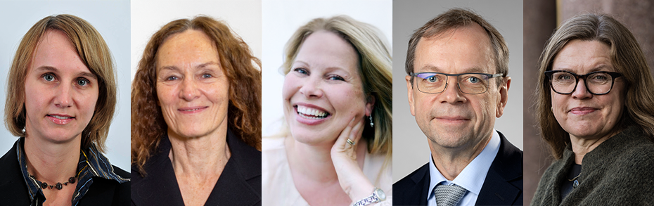 Deltakere på møtet om forskning og tillit, fra venstre: Professor Cathrine Holst, UiO (Foto: UiO), konsernsjef Camilla Stoltenberg, Norce (Foto: Norce), diektør Kikki Kleiven, Bjerknessenteret (Foto: Bjerknessenteret), adm.dir. Kenneth Ruud, FFI (Foto: FFI) og preses Annelin Eriksen, professor UiB (Foto: DNVA).